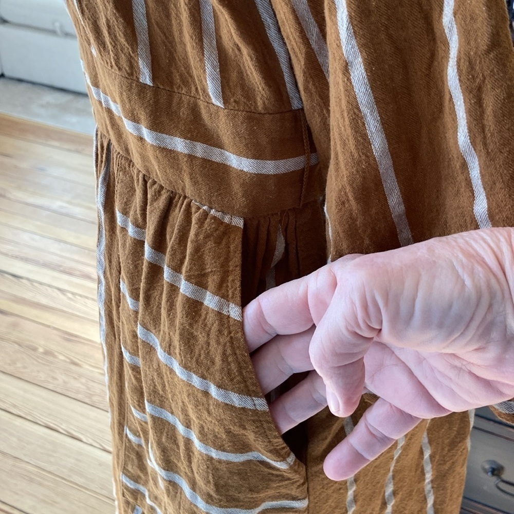 Orange Creek brown/white stripe cotton dress size L. - Picture 4 of 8